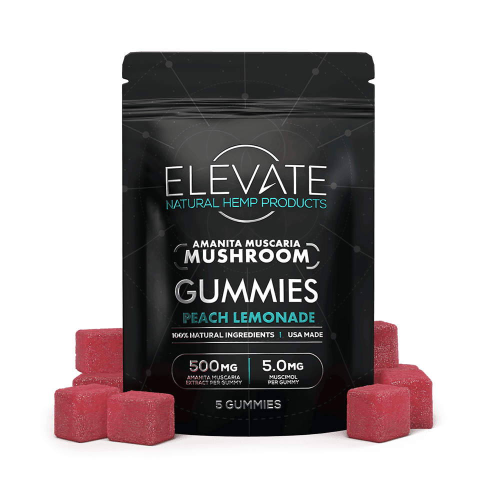 Elevate Amanita Muscaria Mushroom Gummies - Peach Lemonade, 500mg, 5mg per gummy, 5 gummies per pack