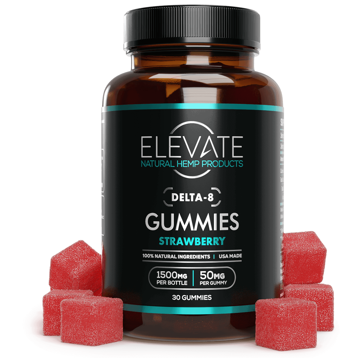Delta 8 Strawberry Gummies - 1500mg, 30 gummies, 50mg per gummy