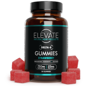 Delta-8 Strawberry Gummies, 750mg per bottle, 25mg per gummy, 30 gummies