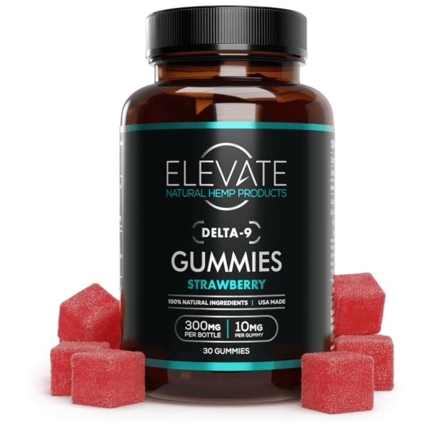 Delta-9 Gummies Strawberry, 300mg, 10mg per gummy, 30 gummies per bottle