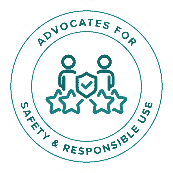 Advocates for Safety & Responsible Use with two figures and three stars