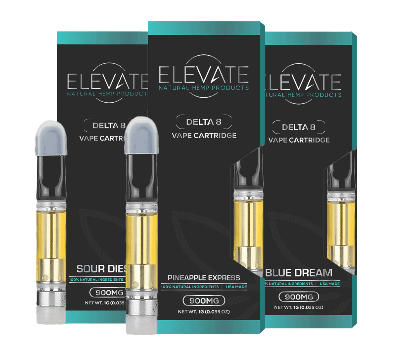 DELTA - 8 VAPE CARTRIDGE BUNDLE - SOUR DIESEL/BLUE DREAM/PINEAPPLE EXPRESS - Elevate