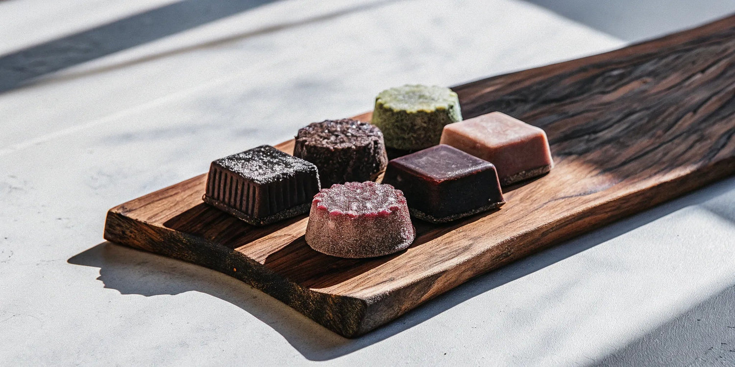 An assortment of the best THC edibles for sale, including gummies and chocolates.