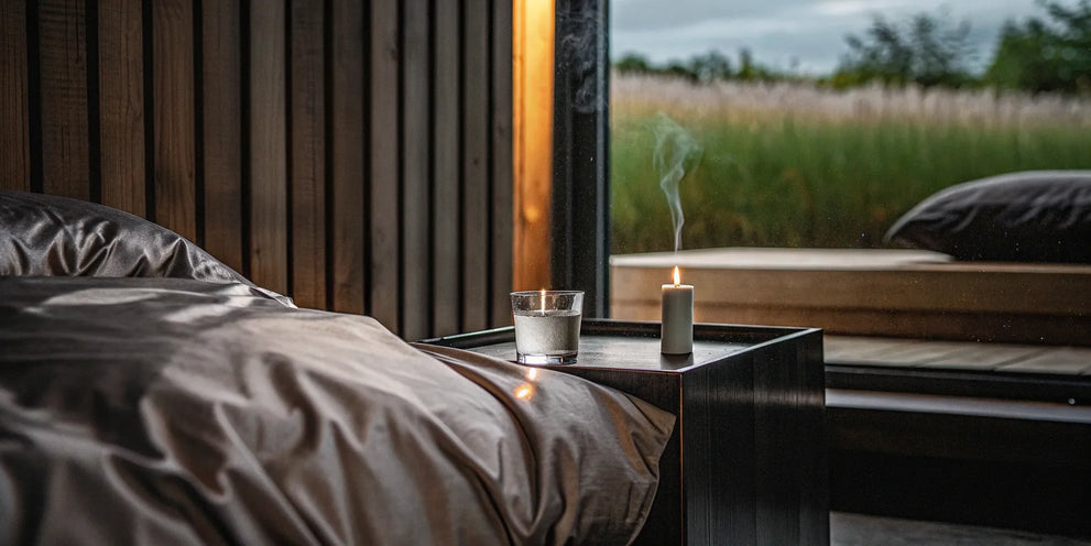 A relaxing bedroom with a candle, setting the mood for using THC for female arousal.