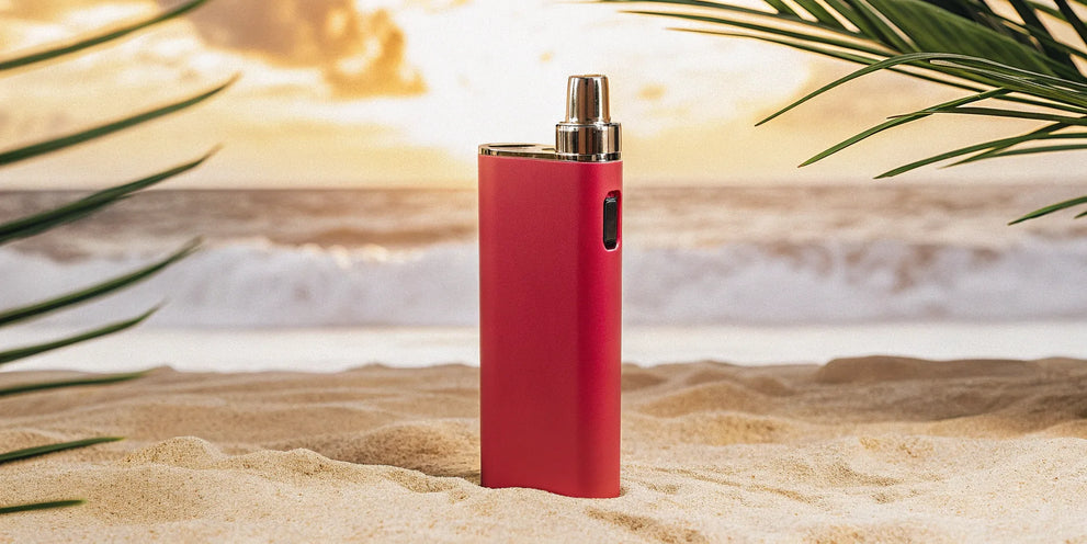 Delta 10 disposable vape on a beach.