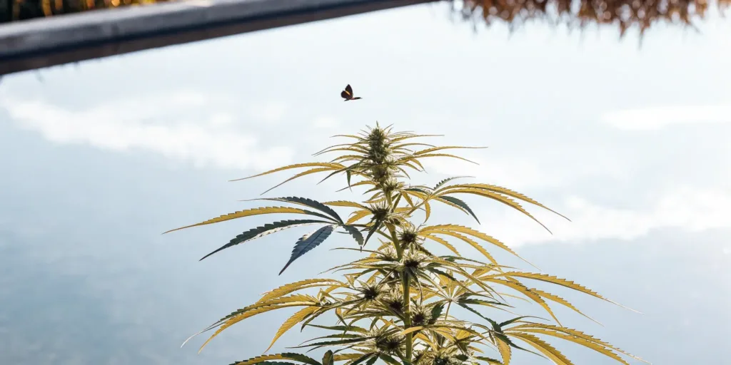 Delta-10 cannabis plant with butterfly.
