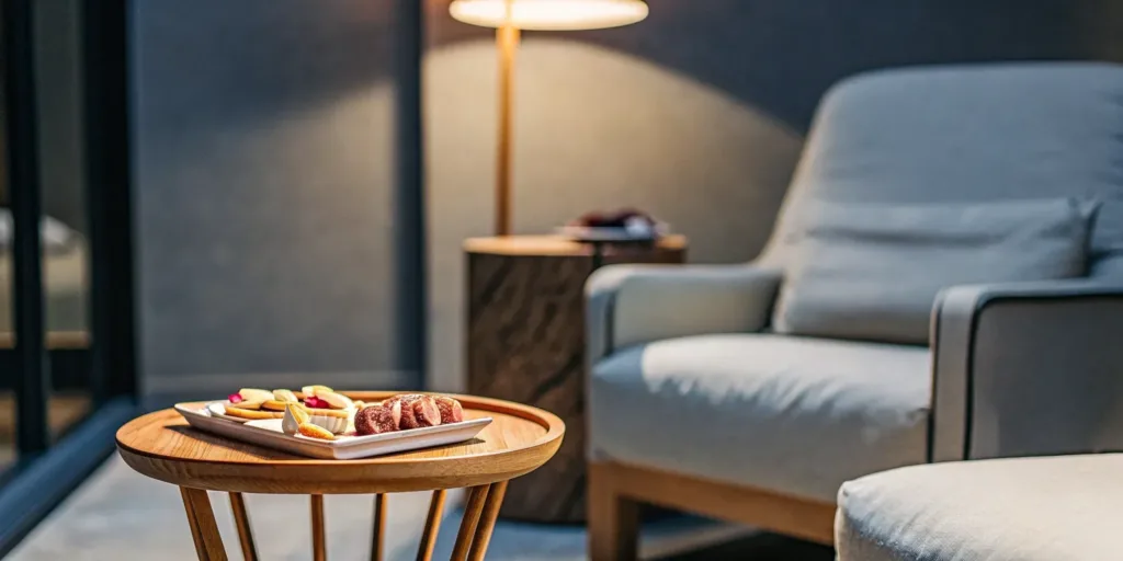A variety of relaxing THC edibles to buy online, displayed on a table in a cozy room.