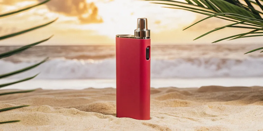 Delta 10 disposable vape on a beach.