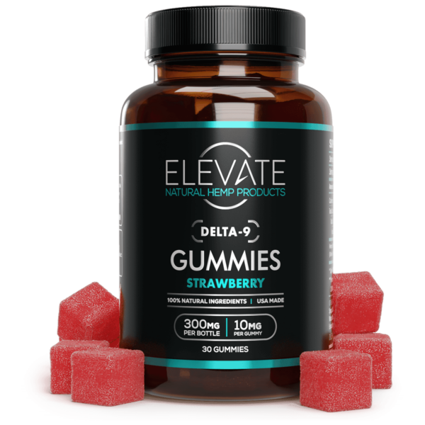 Delta-9 Gummies Strawberry, 300mg, 10mg per gummy, 30 gummies per bottle