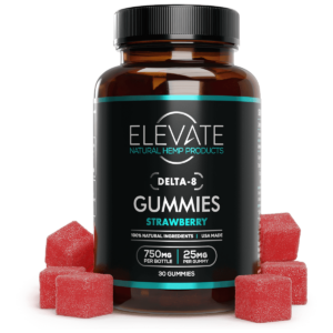 Delta-8 Strawberry Gummies, 750mg per bottle, 25mg per gummy, 30 gummies
